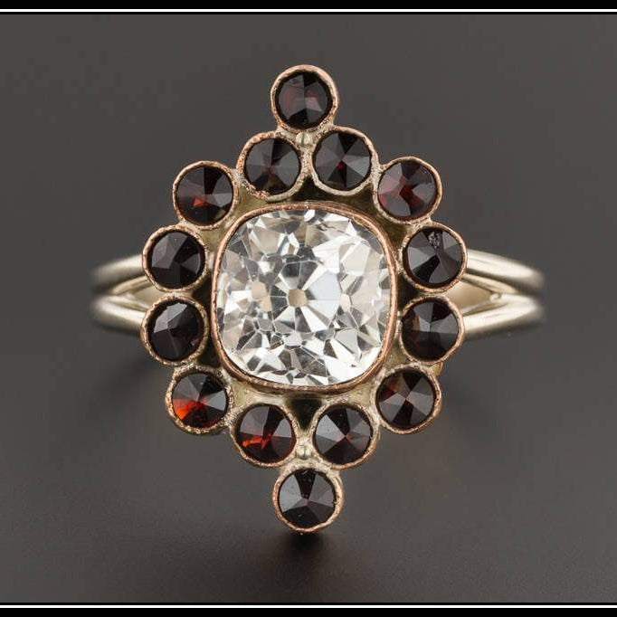 Antique Rock Crystal Ring | Garnet Ring 