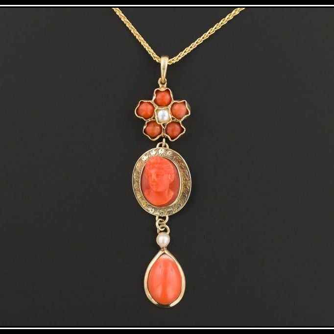 Antique Coral Stick Pin Conversion Pendant with Optional 14k Gold Chain | Antique Coral Necklace 