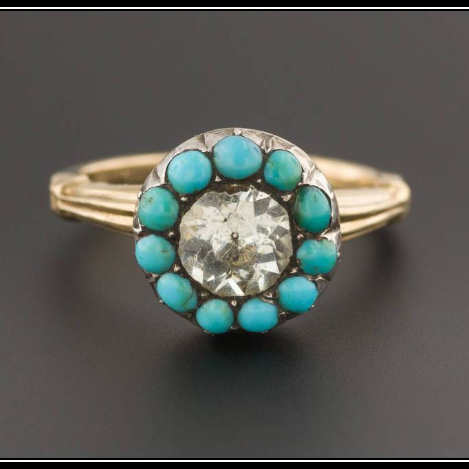 10k Gold Turquoise and Paste Ring | Antique Silver & 10k Gold Ring 