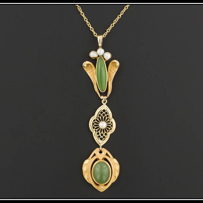 Antique Chrysoprase & Pearl Pendant With Optional 10k Chain | Antique Pin Conversion Pendant | Stick Pin Conversion Pendant