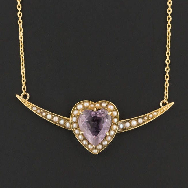 Amethyst Heart Necklace | Antique Pin Conversion Necklace 