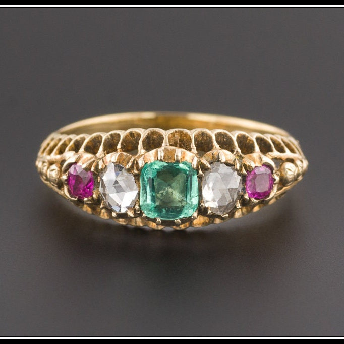 Antique Ruby Diamond & Emerald Ring | Antique 14k Gold Ring 
