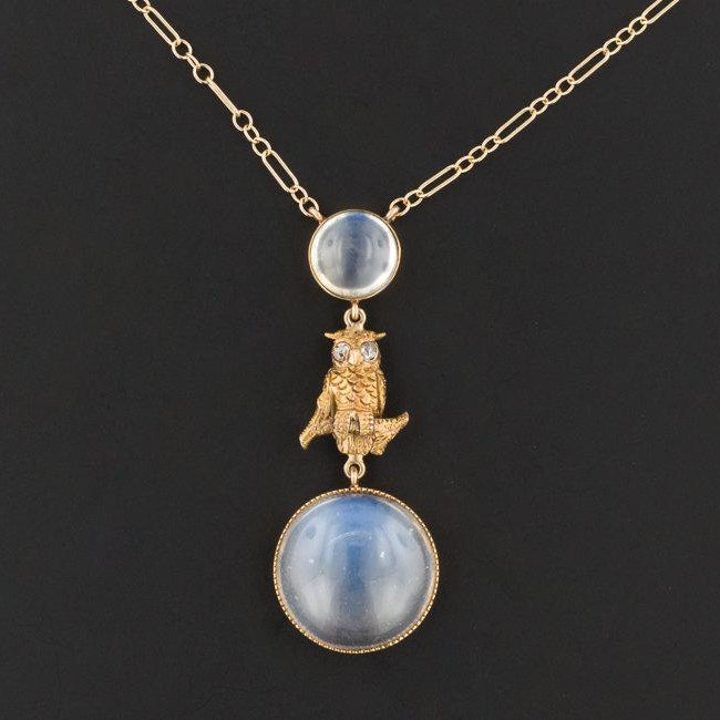 Moonstone Owl Necklace | Antique Conversion Necklace 