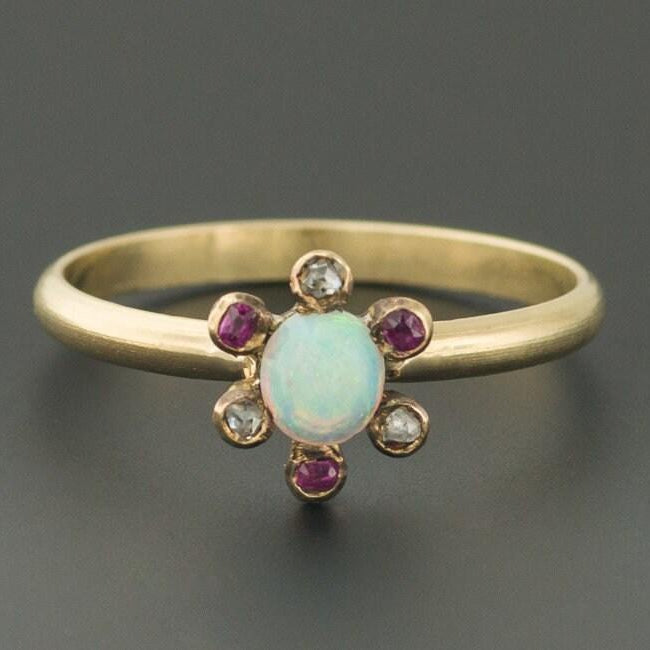 Antique Opal Ring | Opal Halo Ring 