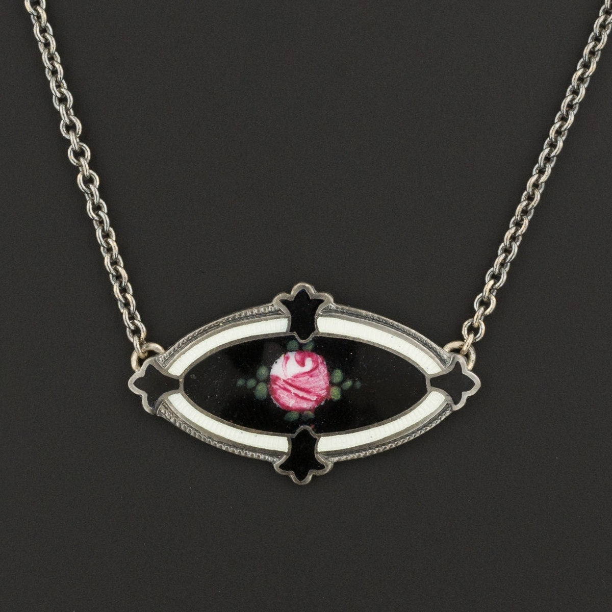 Silver Flower Necklace | Pink Rose Necklace 