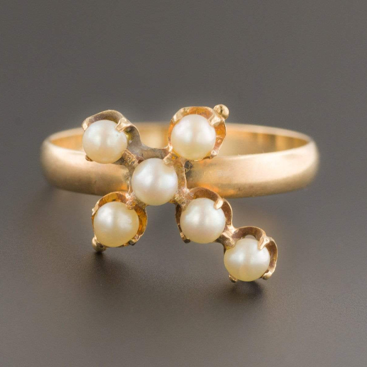 Pearl Cross Ring | Antique Pin Conversion Ring 