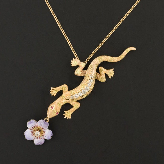 Diamond Lizard Necklace | Vintage Pin Conversion Necklace 