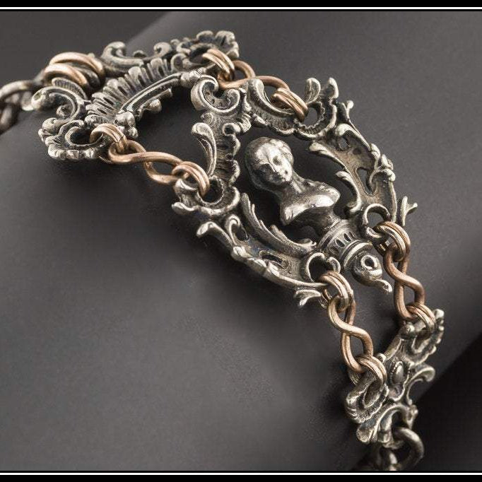 Antique Silver Bracelet | Watch Chain Conversion Bracelet | Ornate Silver Link Bracelet | Silver Jewelry