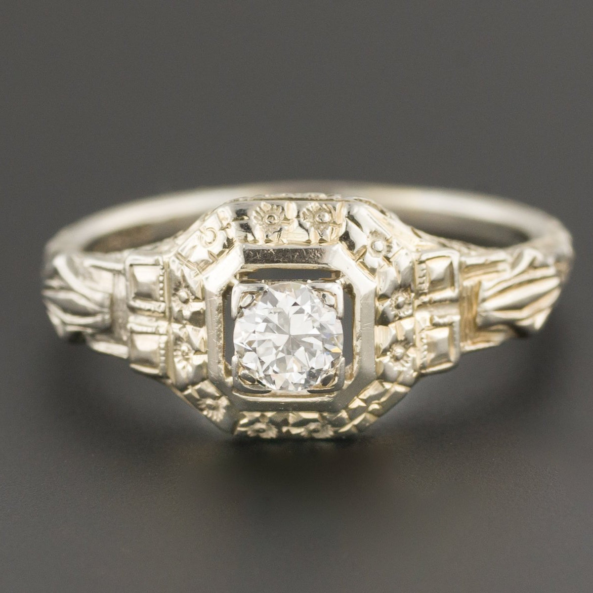 Art Deco Engagement Ring | Vintage Engagement Ring | 18k White Gold Filigree Ring | Diamond Engagement Ring | Art Deco Diamond Ring