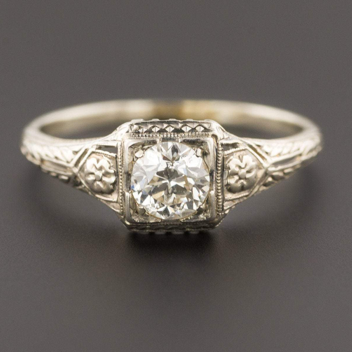 Art Deco Engagement Ring | Deco Diamond Ring | 19k White Gold Ring | Vintage Diamond Ring
