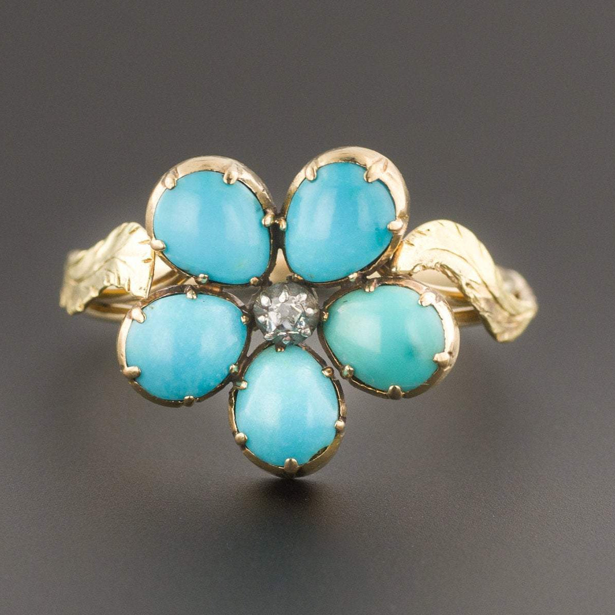 Turquoise Flower Ring | Antique Flower Ring | Pin Conversion Ring | 14k Gold Ring | Turquoise RIng