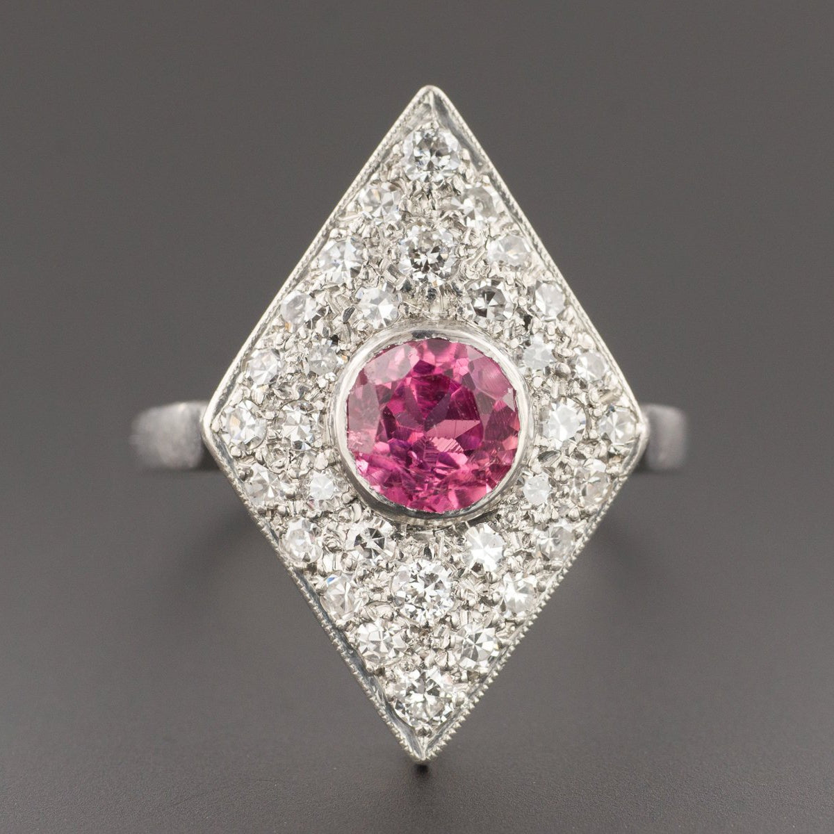 Pink Tourmaline & Diamond Ring | Vintage Ring-Trademark Antiques