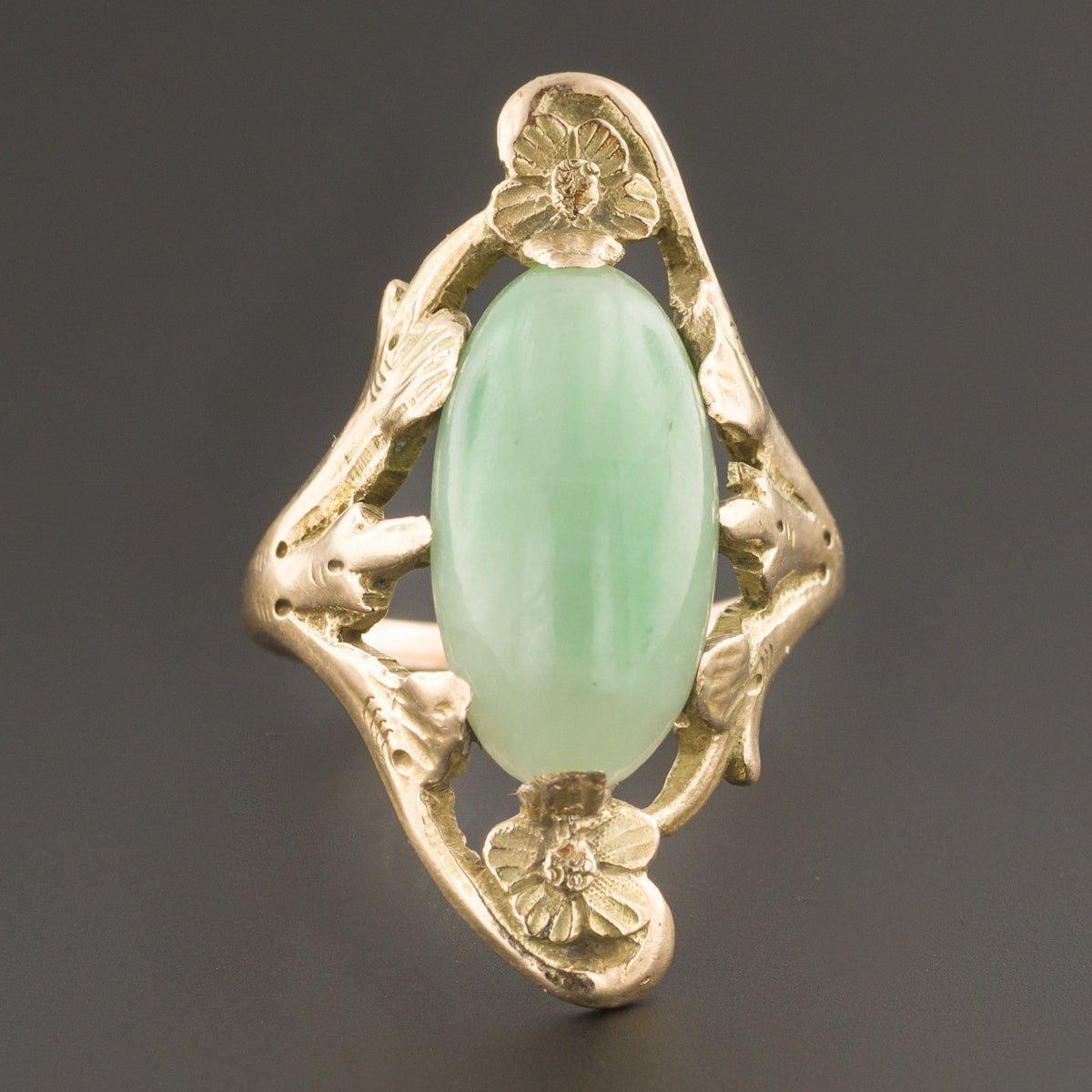 Jadeite Jade Ring | Untreated Jade Ring | Antique Ring | 14k Gold Ring | Statement Ring