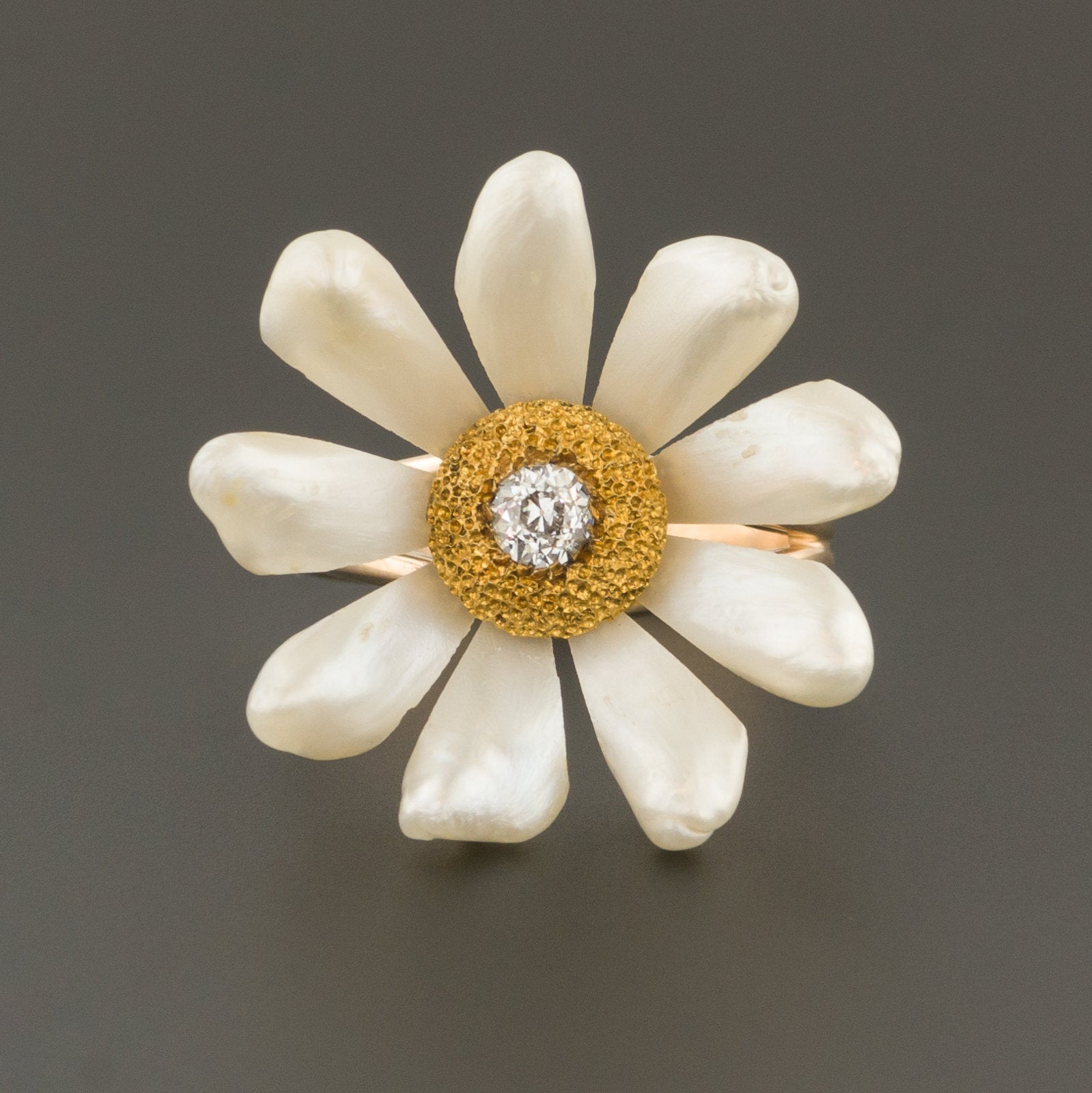 Pearl Flower Ring | Pearl & Diamond Flower Ring | Daisy Ring | Pin Conversion | 14k Gold Ring