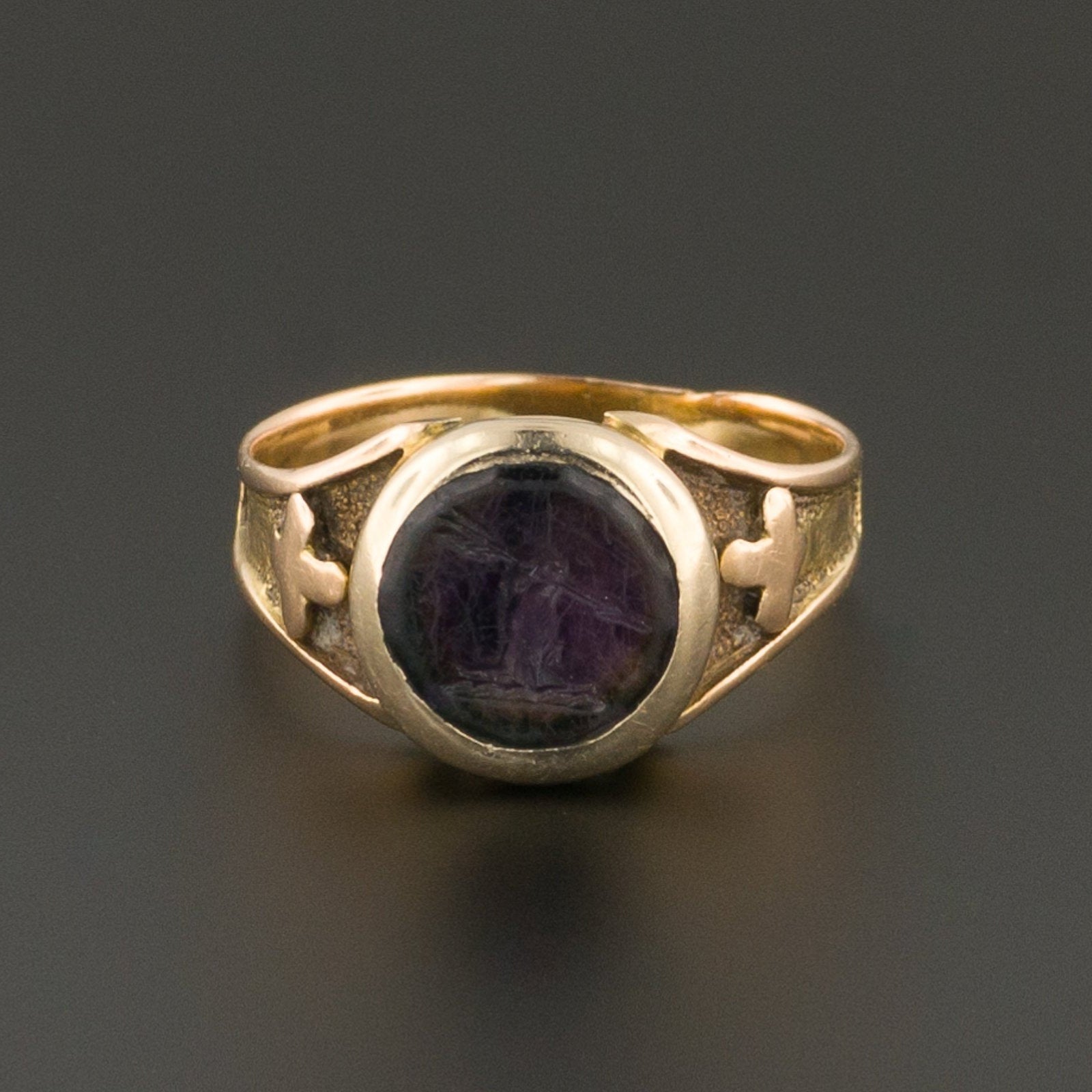 Antique Intaglio Ring | Amethyst Intaglio Ring | 14k Gold Ring | Child&#39;s Family Crest Ring | Baby Ring