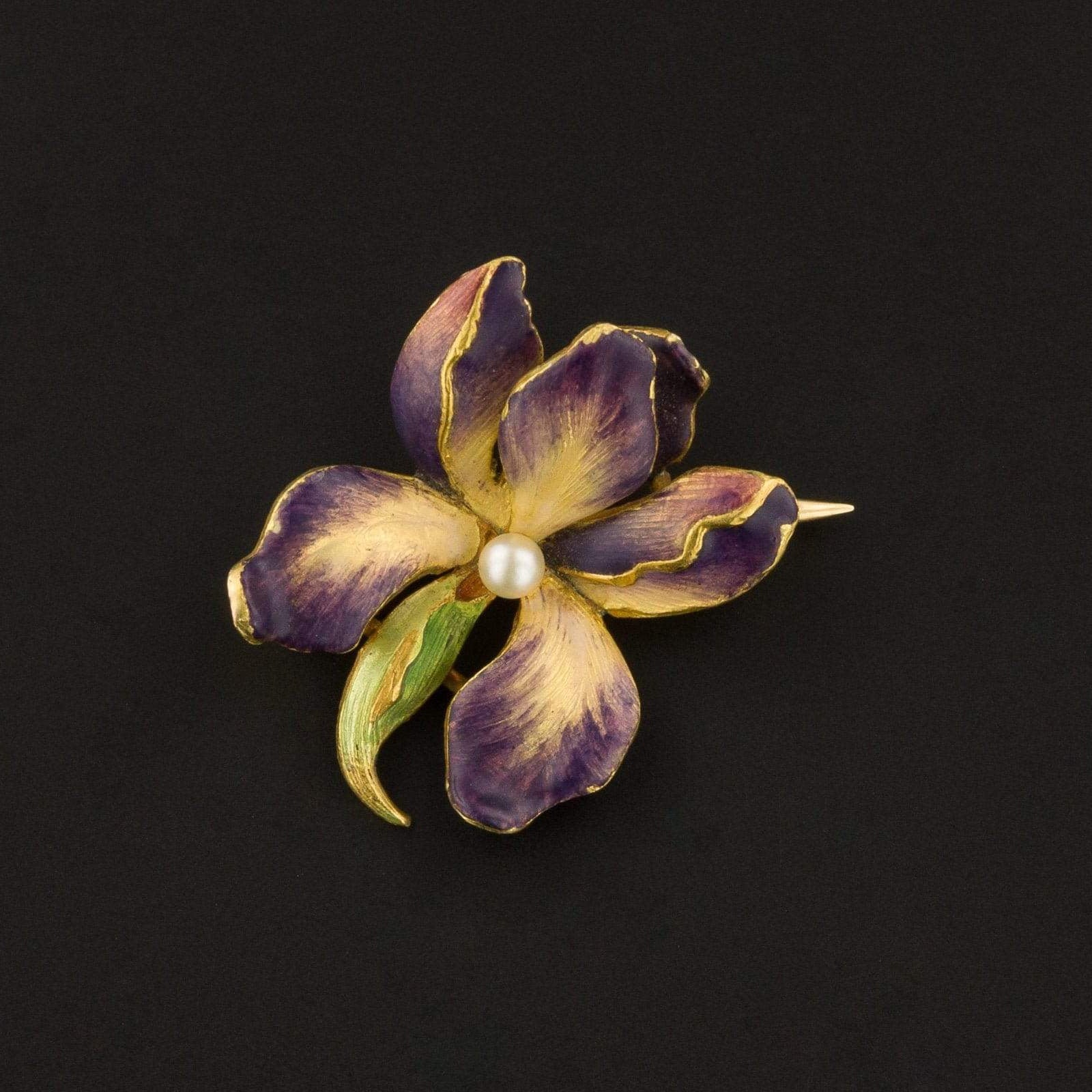 Antique Orchid Brooch | Enamel Flower Brooch 