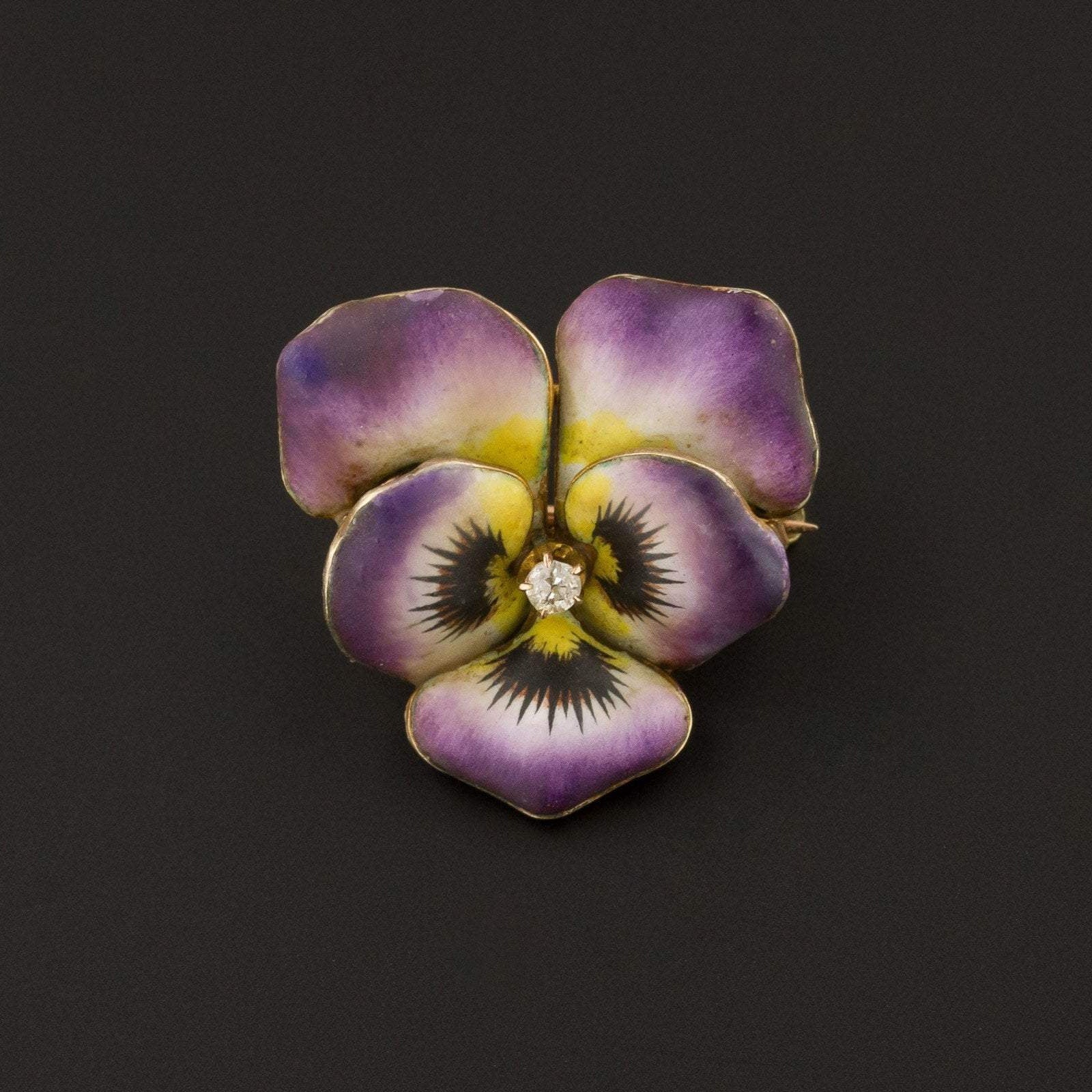 Purple Pansy Brooch | Antique Enamel Flower Pin 