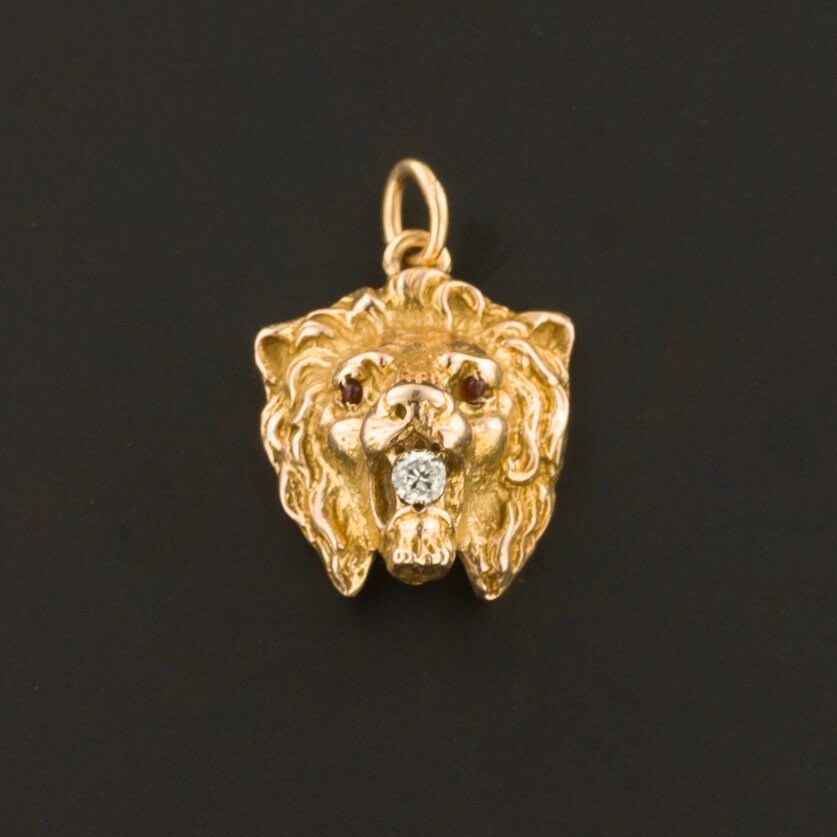 Lion Pendant or Charm | 14k Gold Lion with Diamond 