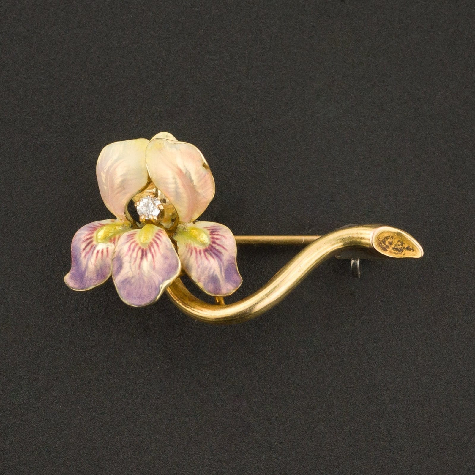 Orchid Pin | Antique Enamel Flower Pin 