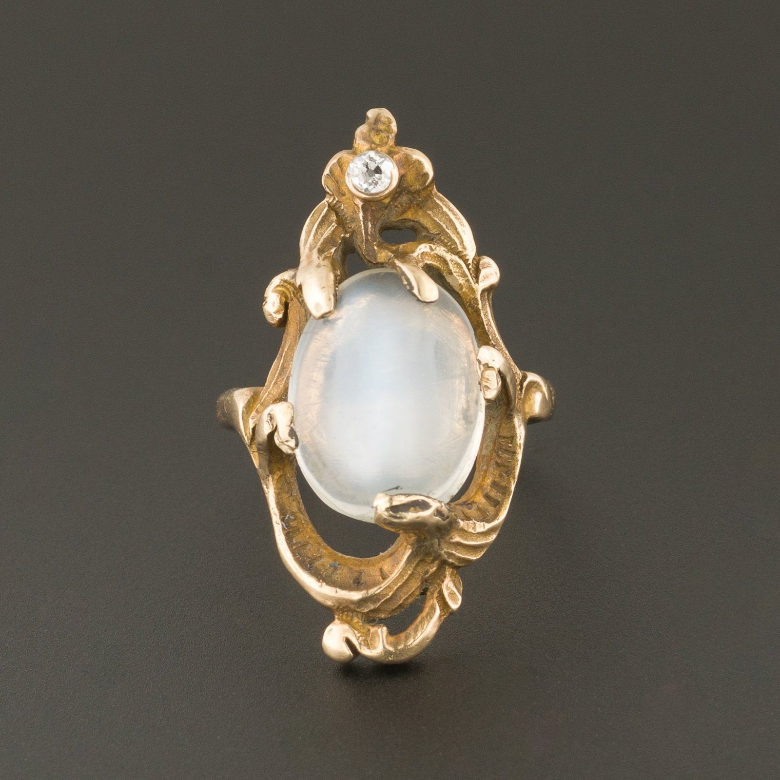 Moonstone Ring | Antique Moonstone & Diamond Ring | 9ct Gold Ring