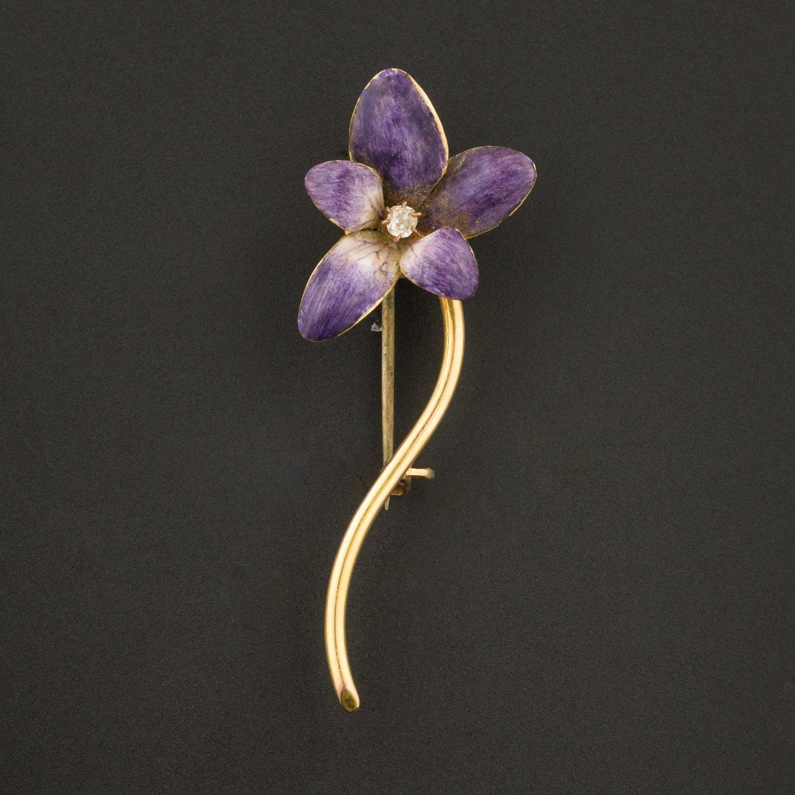 Antique Violet Brooch | Antique Enamel Violet Brooch-Trademark Antiques