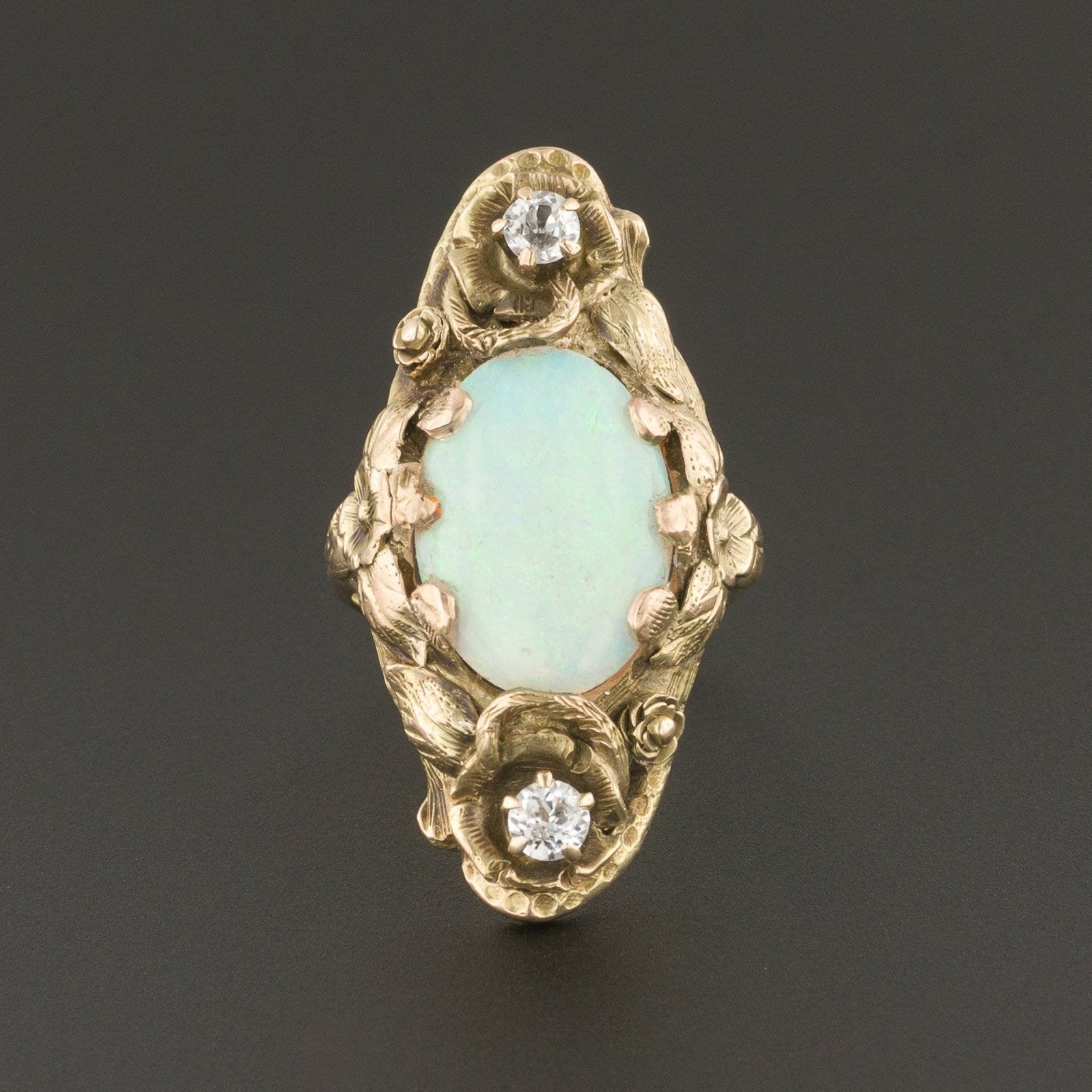 Antique Opal Ring | Opal & White Sapphire Ring-Trademark Antiques