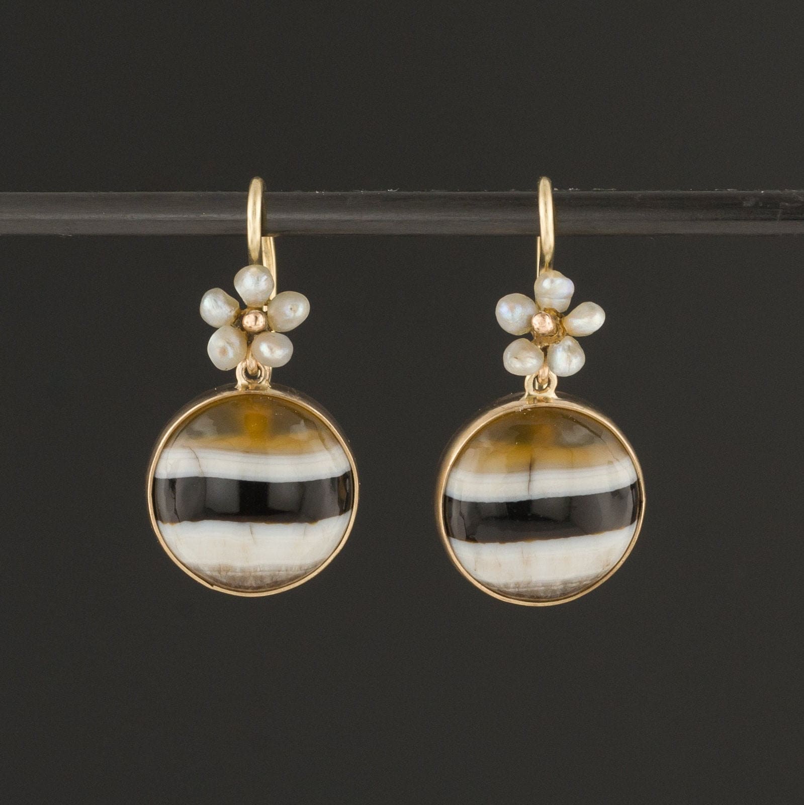 Banded Agate Earrings | Pearl Flower Earrings 