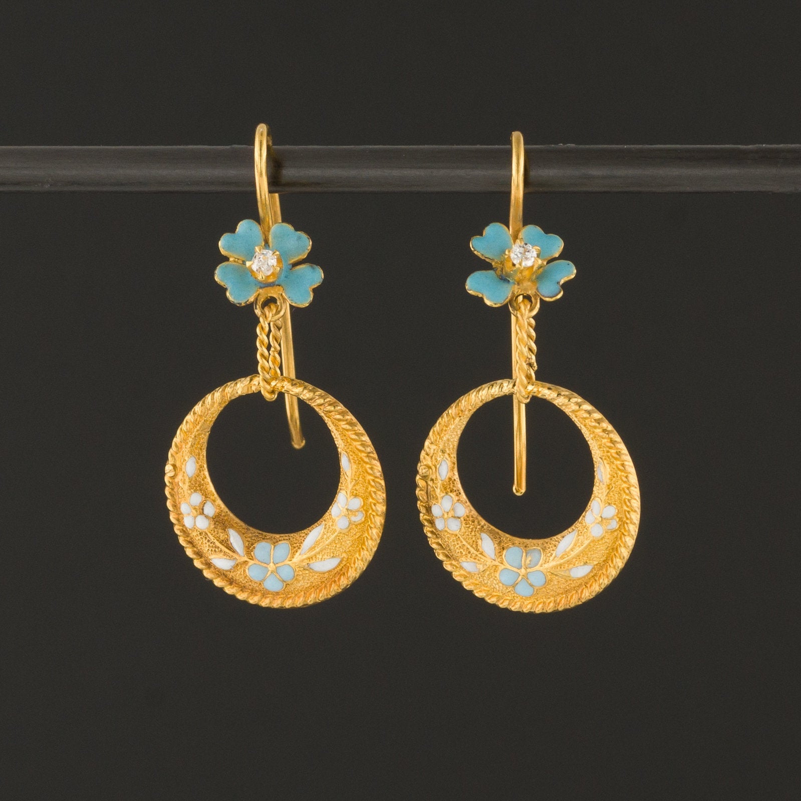 Forget-me-not Earrings | 14k Gold Earrings | Enamel & Diamond Flower Earrings | Pin Conversion Earrings