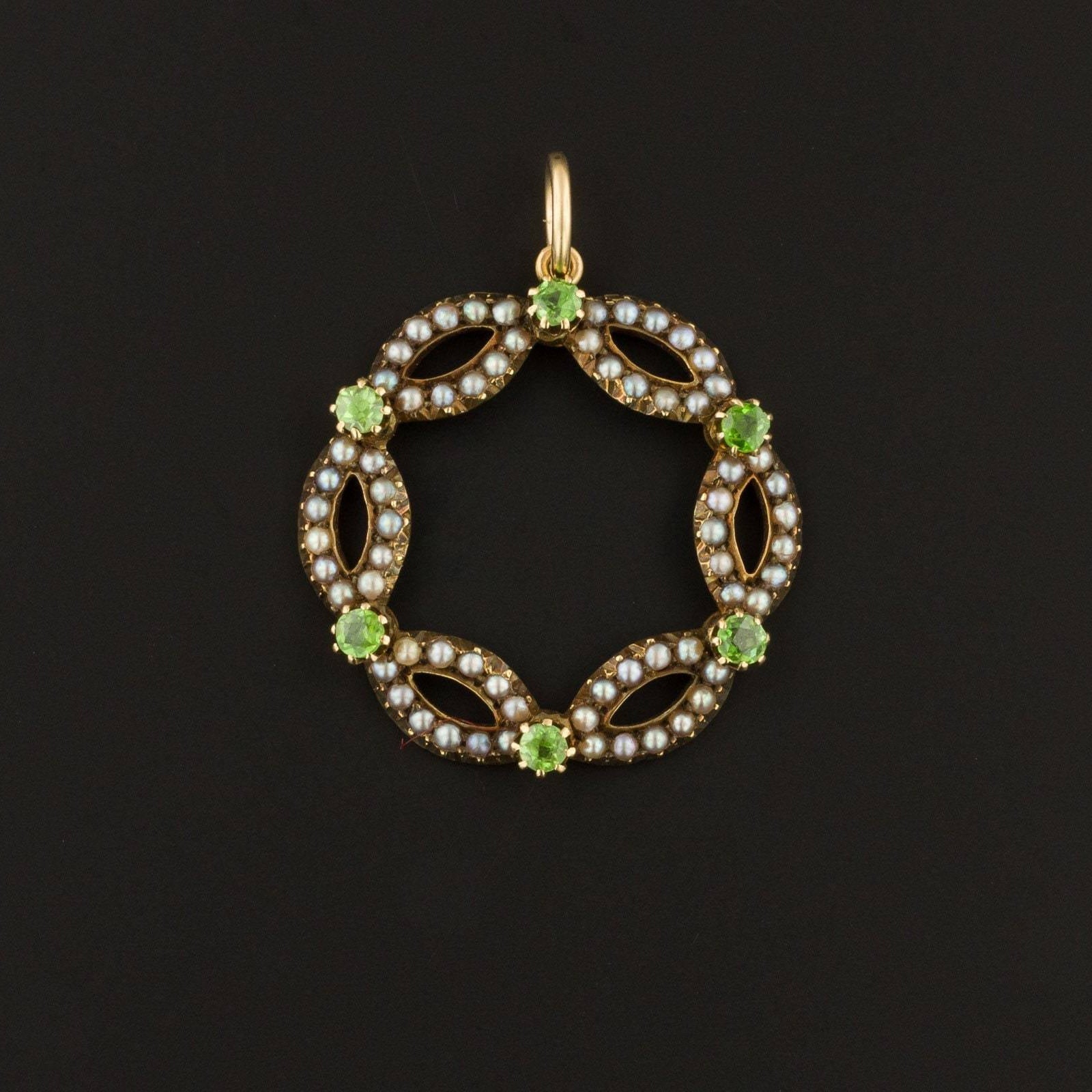 Demantoid Garnet & Pearl Pendant | Circle Pendant 