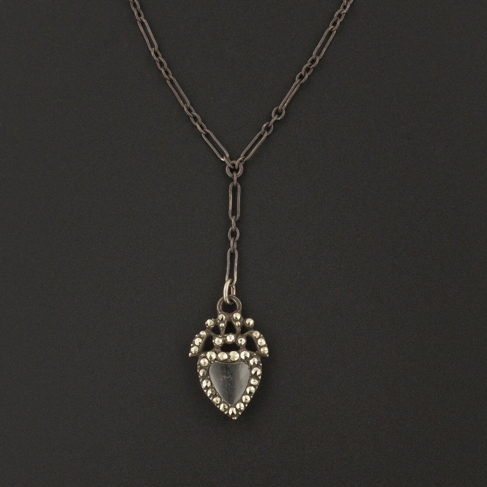 Silver & Marcasite Heart Necklace | Antique Heart Necklace 