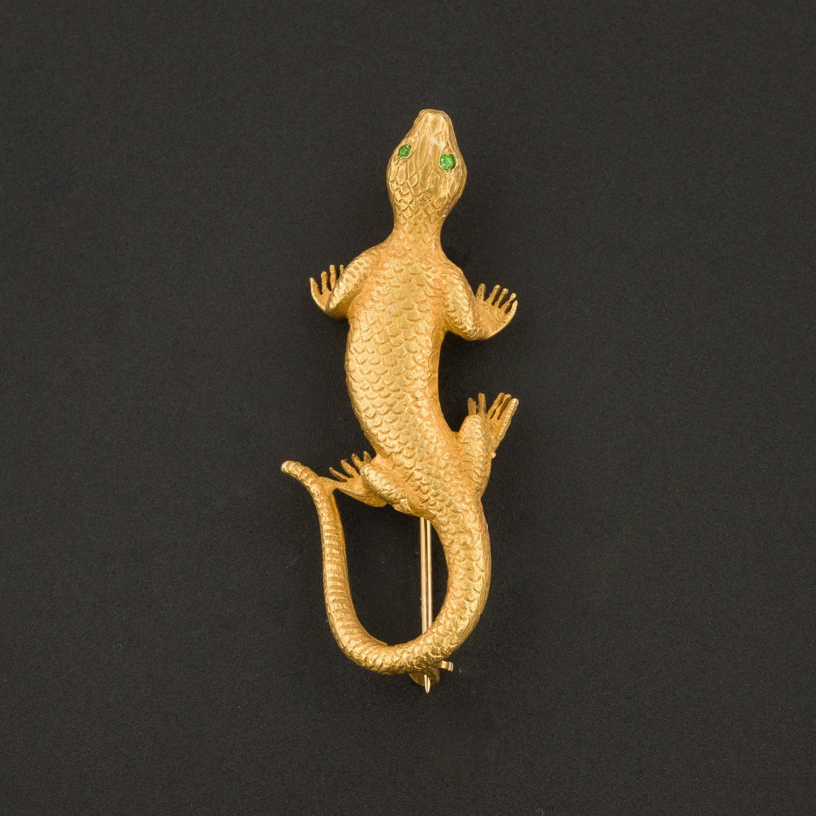 Antique Lizard Brooch | 14k Gold Brooch | Lizard with Demantoid Garnet Eyes