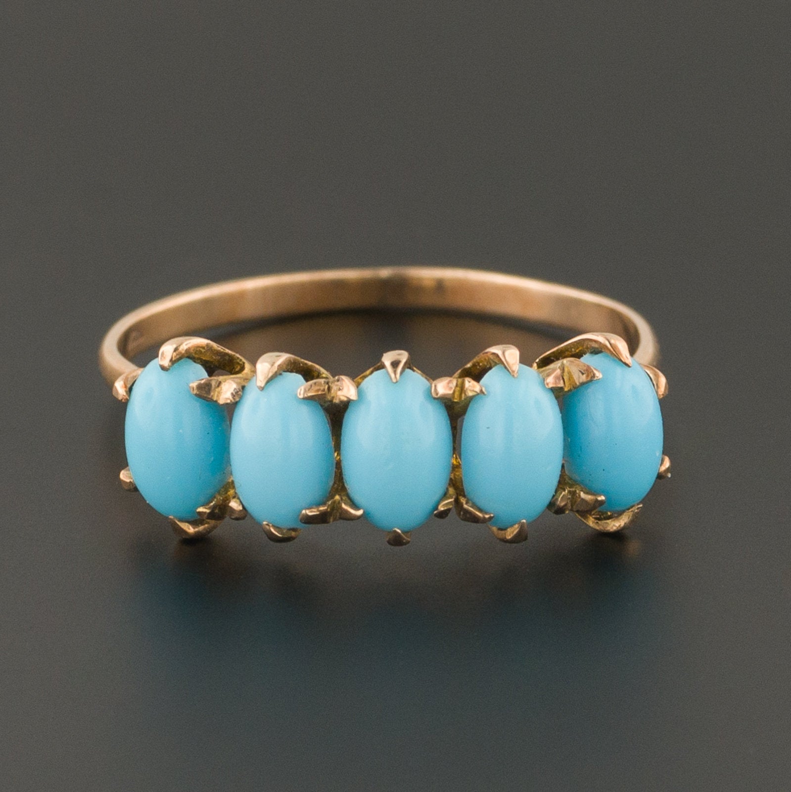 10k Gold Turquoise Glass Ring | Antique Turquoise Glass Ring | 10k Gold Ring | Turquoise Glass Row Ring
