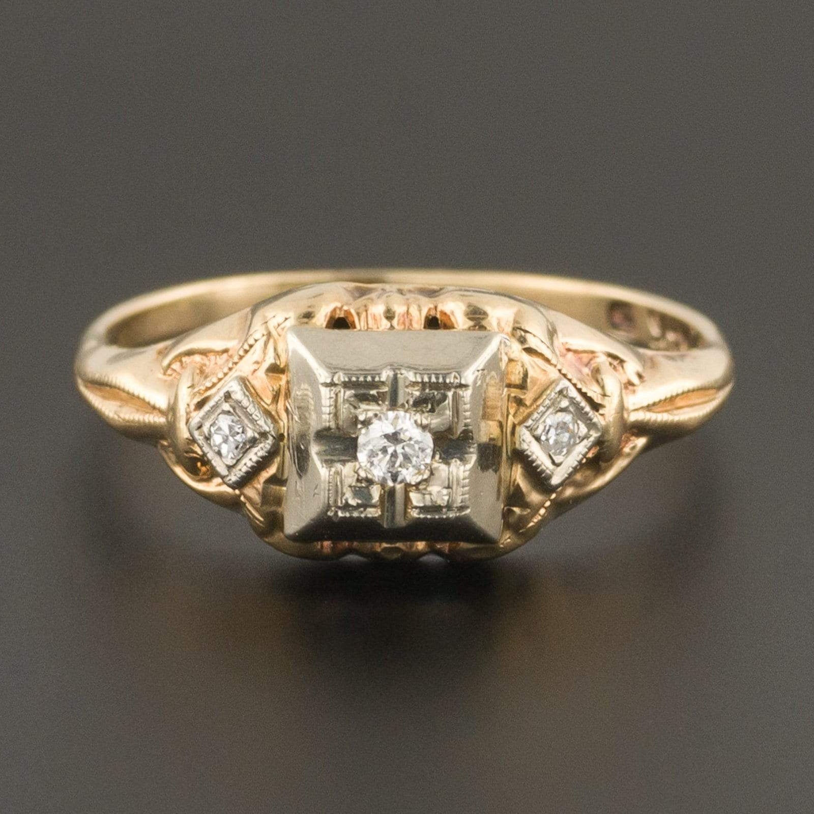 Art Deco Engagement Ring | Yellow Gold Engagement Ring 