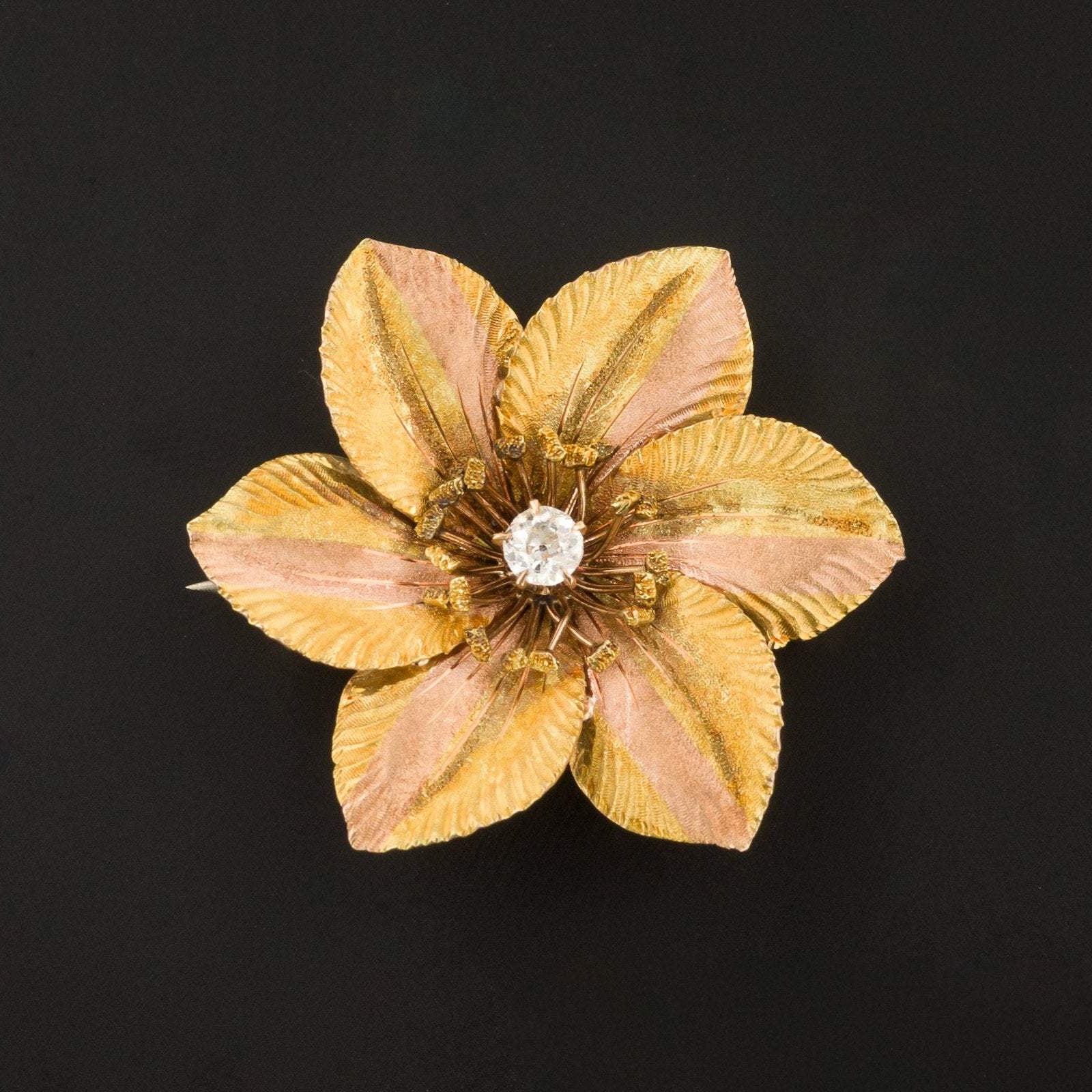 Antique Flower Brooch | Gold Flower Brooch | 14k Gold Flower Brooch | Antique Brooch | Diamond Flower Brooch