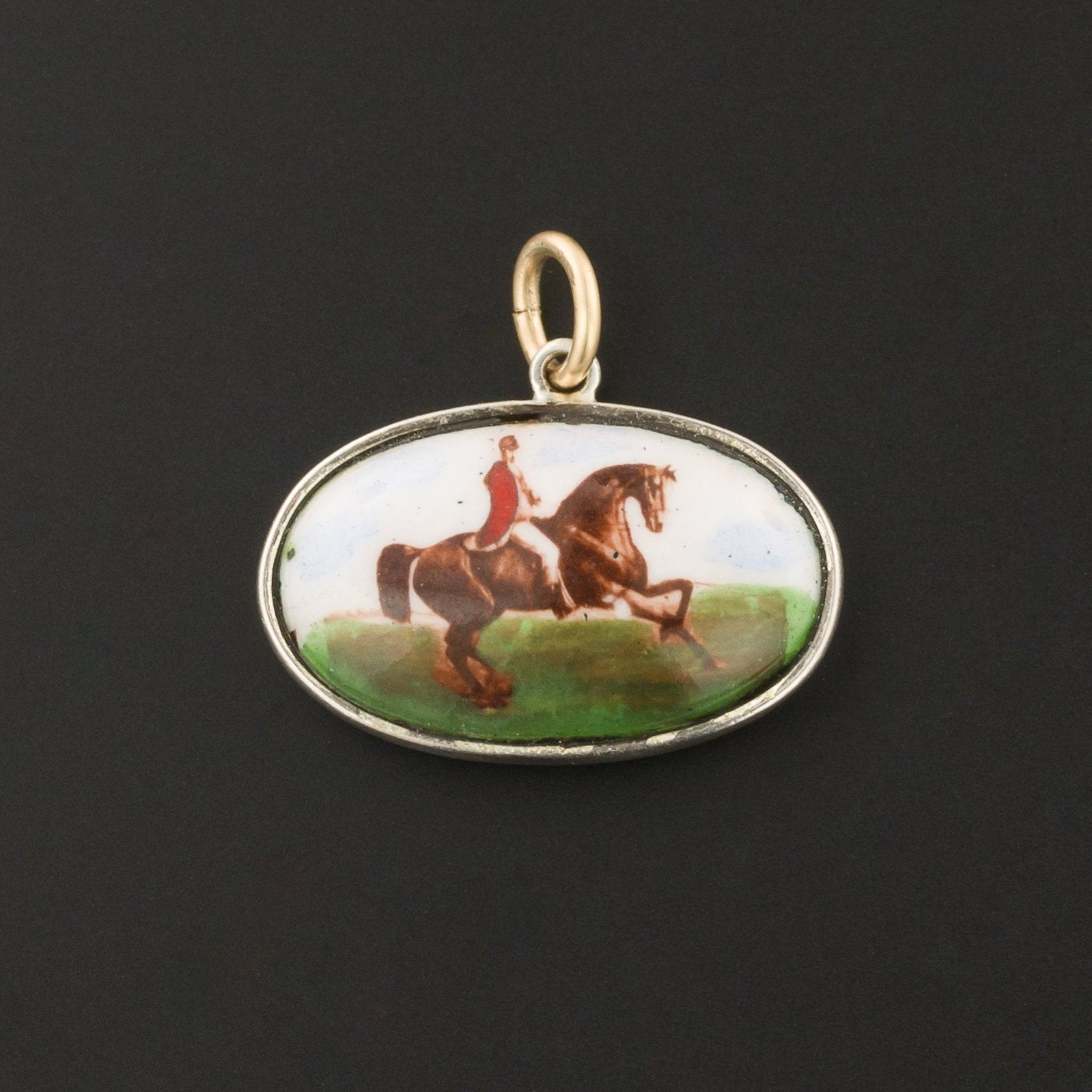 Enamel Fox Hunt Scene Charm or Pendant | Horse Pendant | Silver & 14k Gold Charm | Pin Conversion Pendant