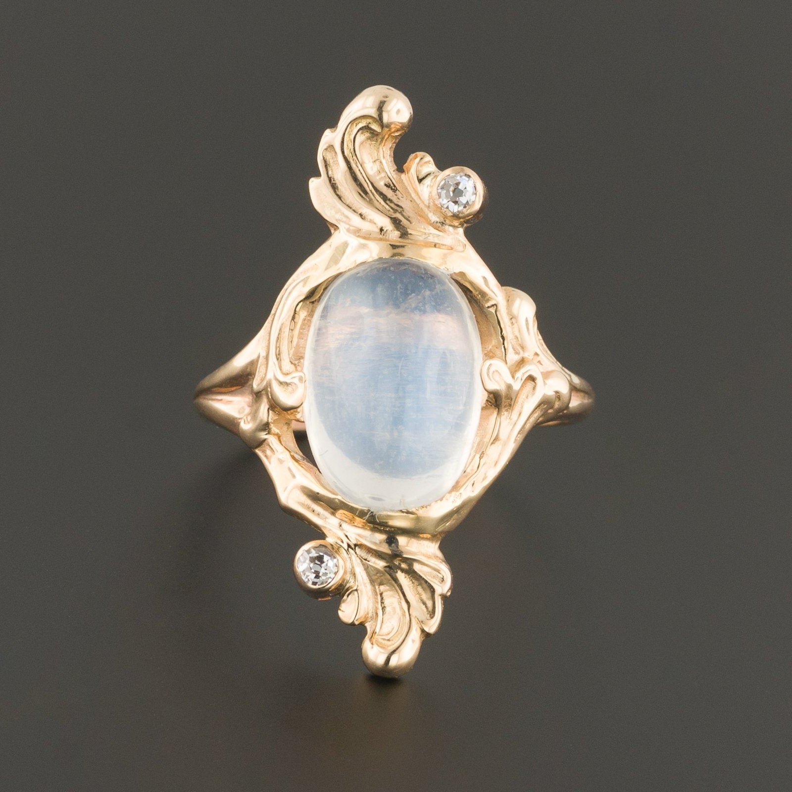 Moonstone Ring | Antique Moonstone & Diamond Ring-Trademark Antiques