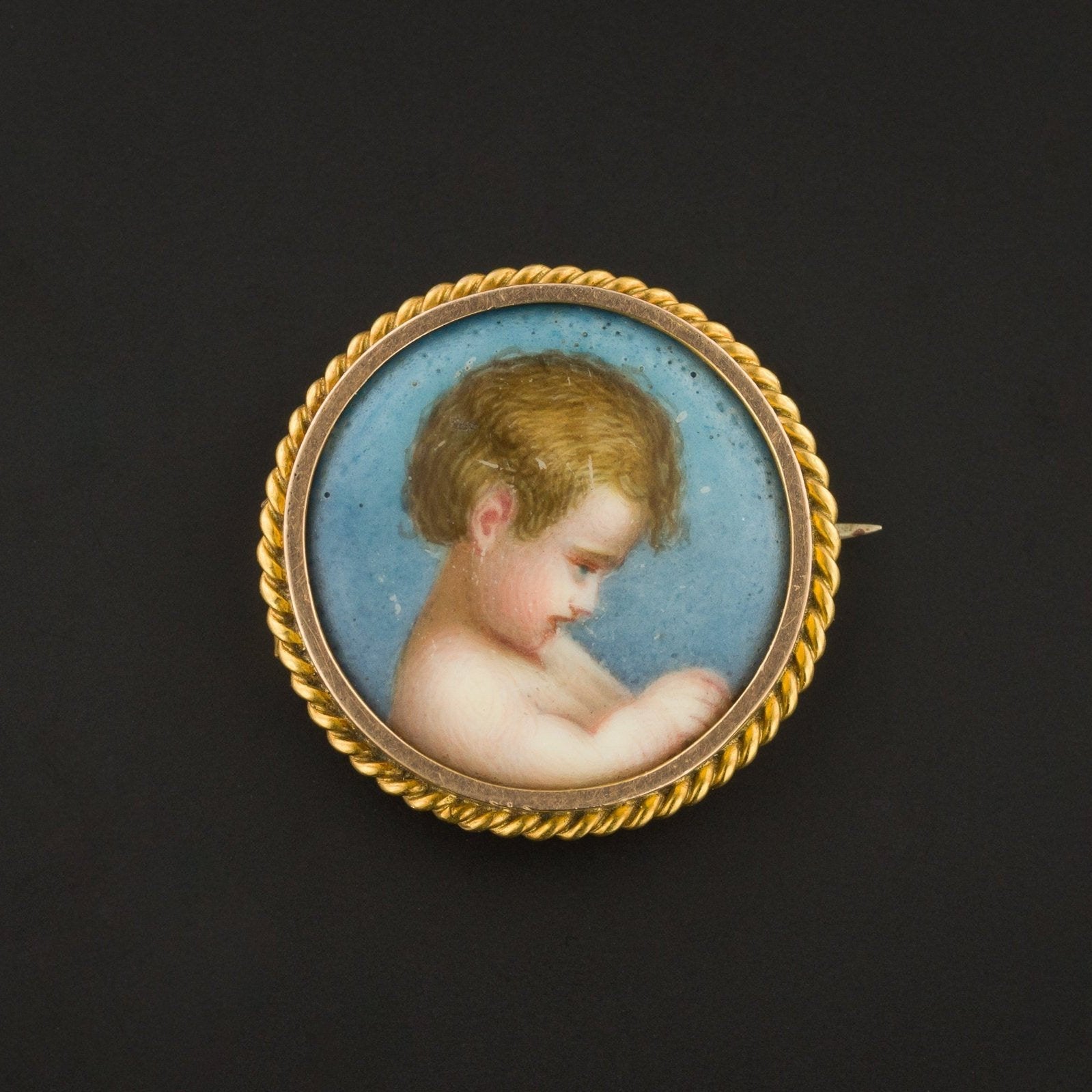 Antique Hand Painted Child Brooch | Painted Porcelain Brooch-Trademark Antiques