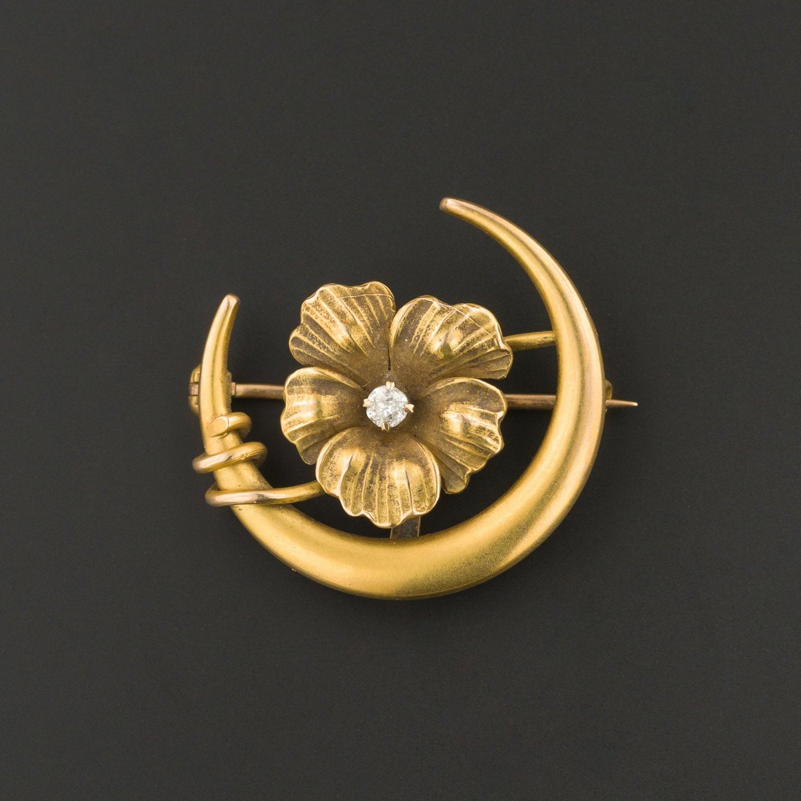 Antique Flower Brooch | 10k Gold & Diamond Brooch | Honeymoon Pin