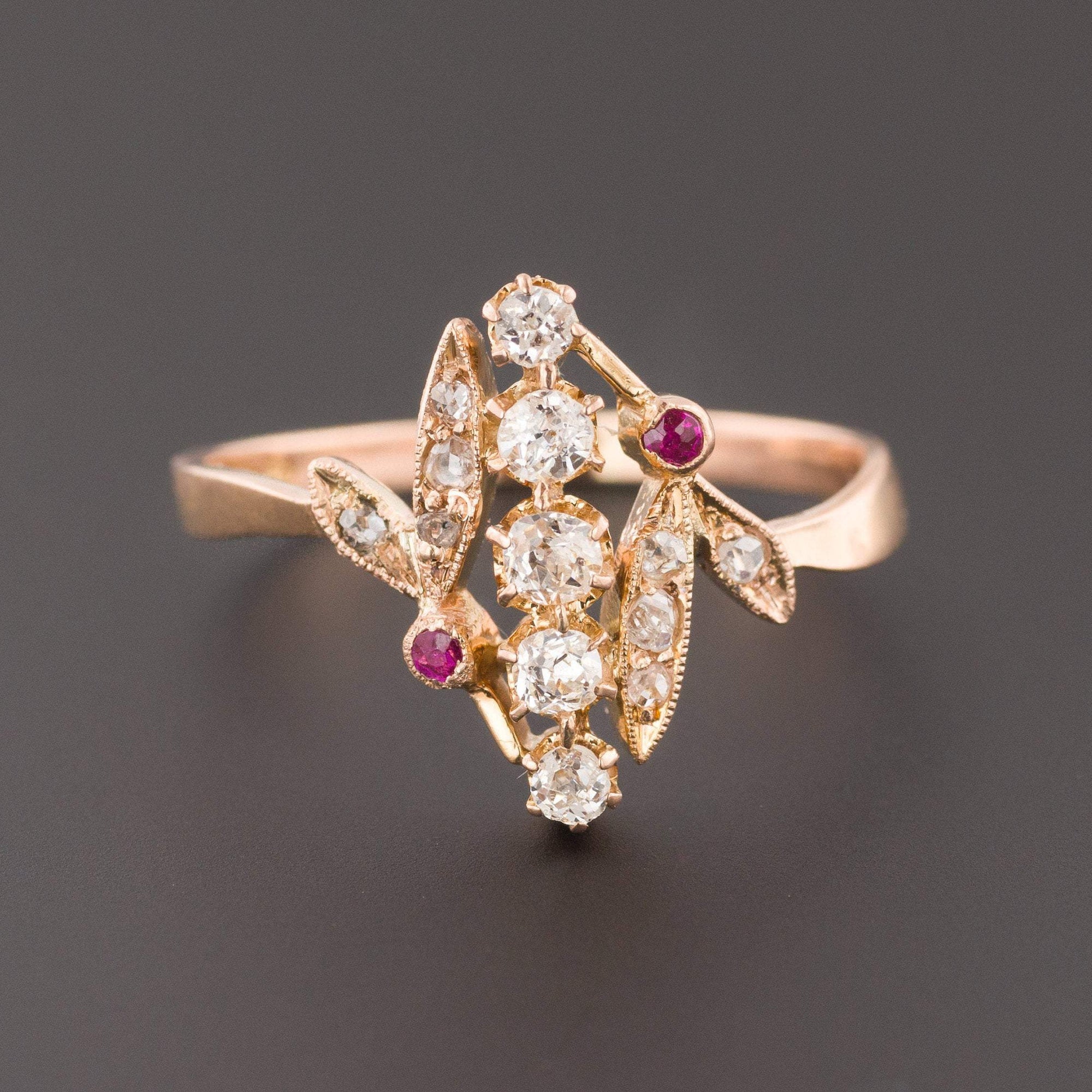 Antique Diamond Ring | 18k Rose Gold Diamond Ring-Trademark Antiques