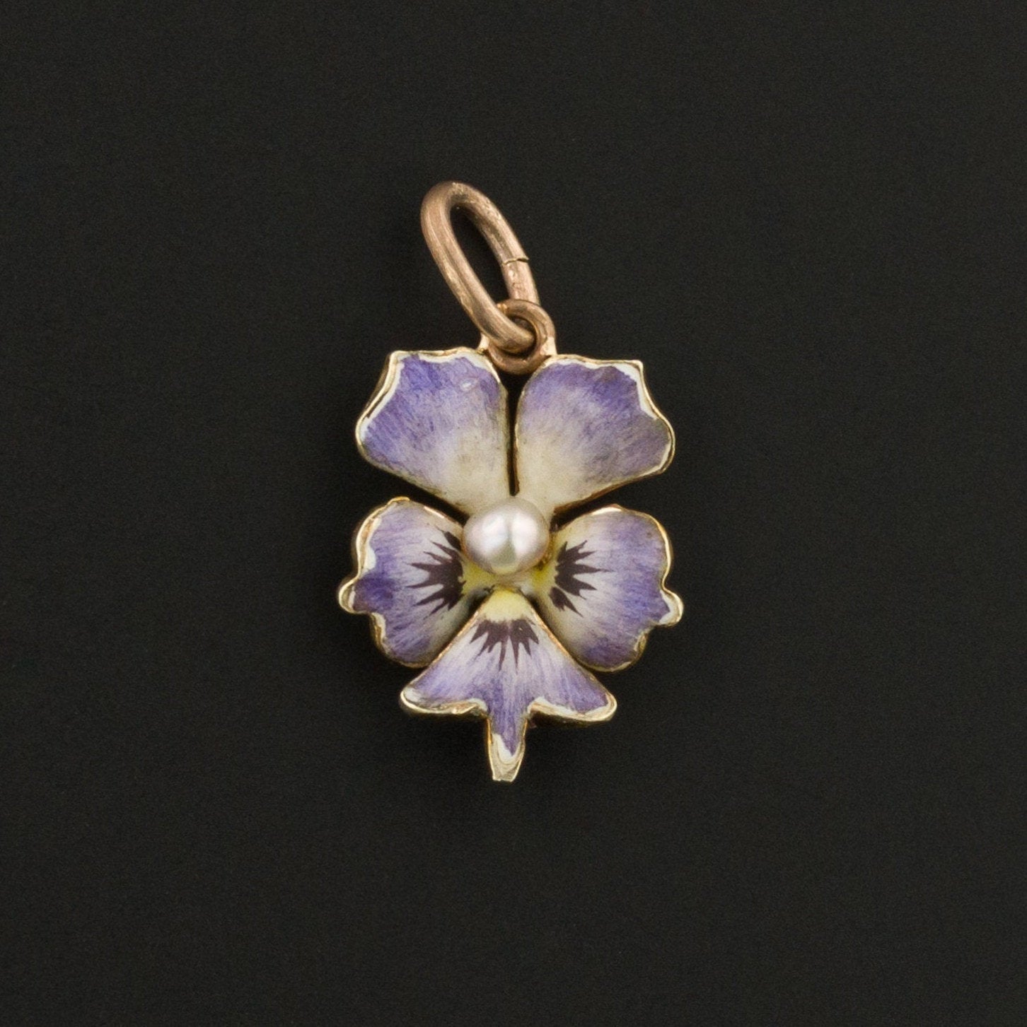 Flower Charm | Antique Flower Charm with Pearl | 10k Gold Charm | Purple Enamel Flower | Pin Conversion Charm