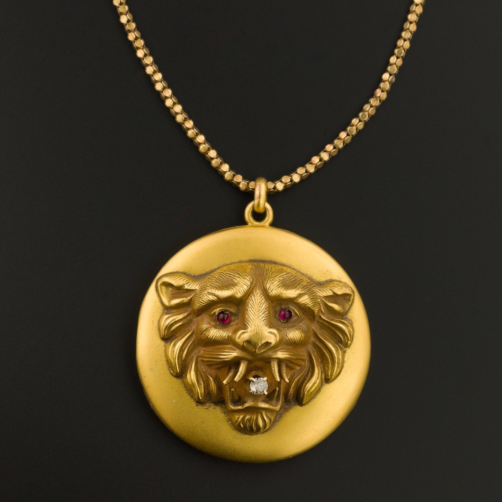 Lion Locket | Antique Lion Locket-Trademark Antiques