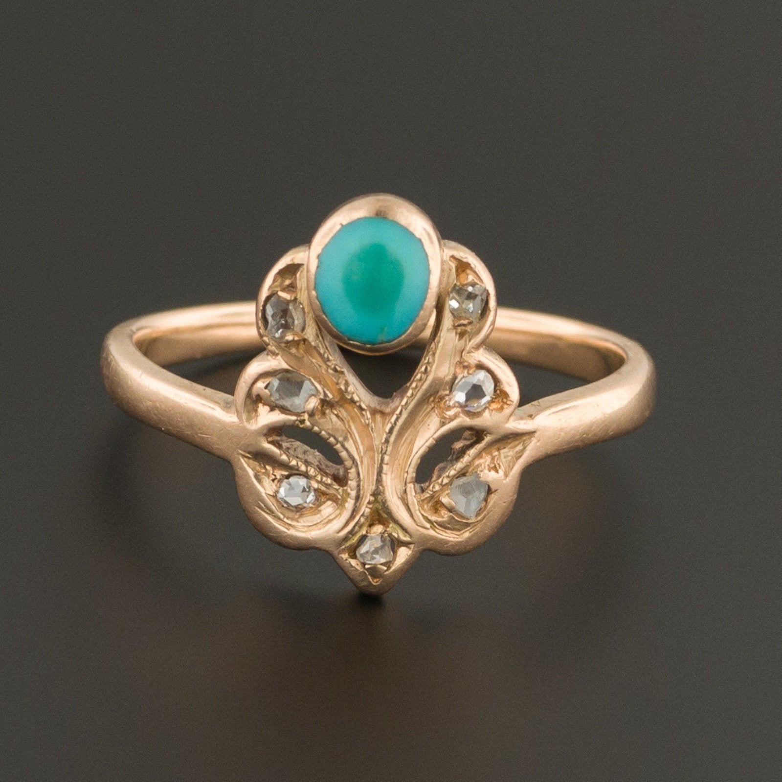 Vintage Turquoise & Diamond Ring | 14k Gold Ring-Trademark Antiques