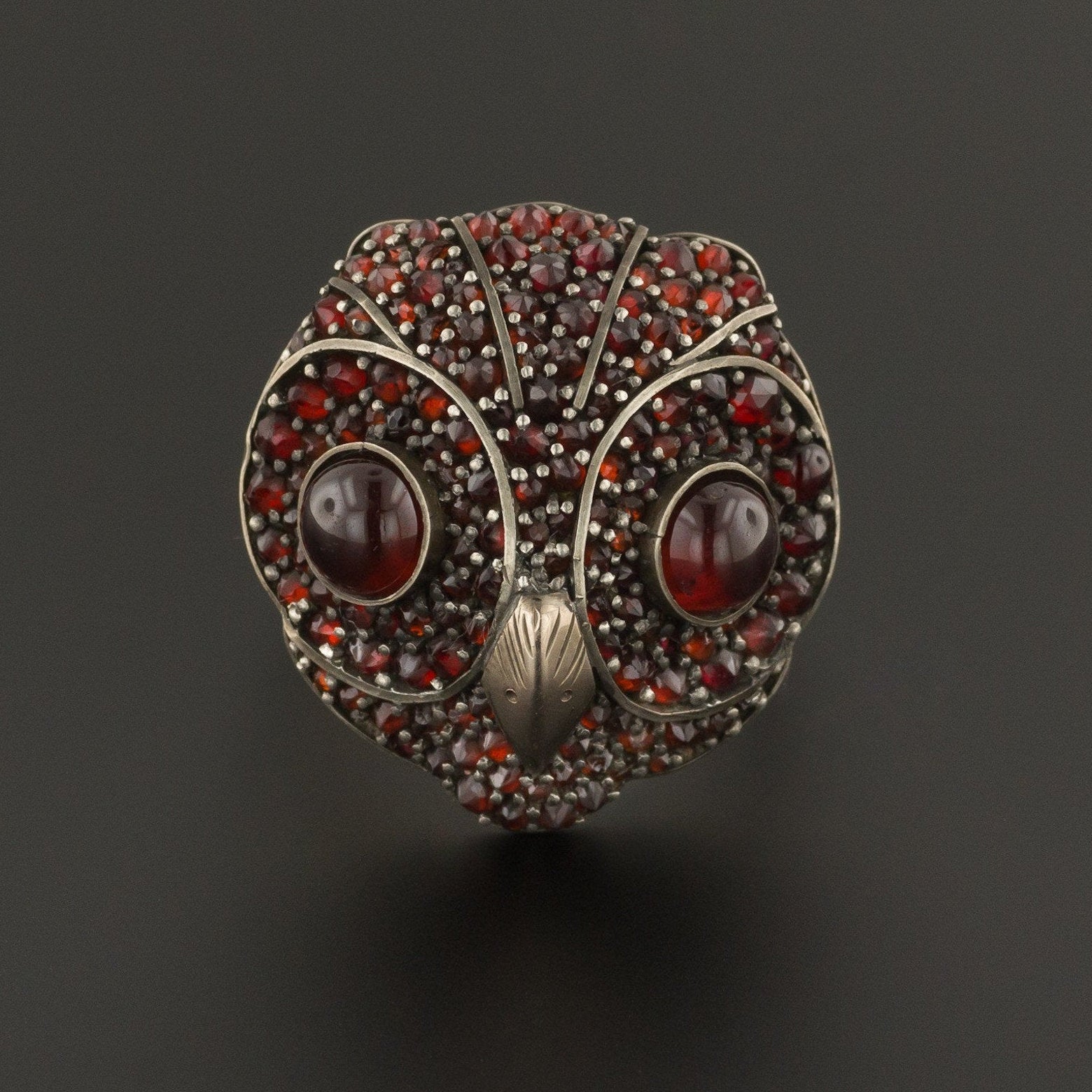 Garnet Owl Ring | Statement Ring-Trademark Antiques