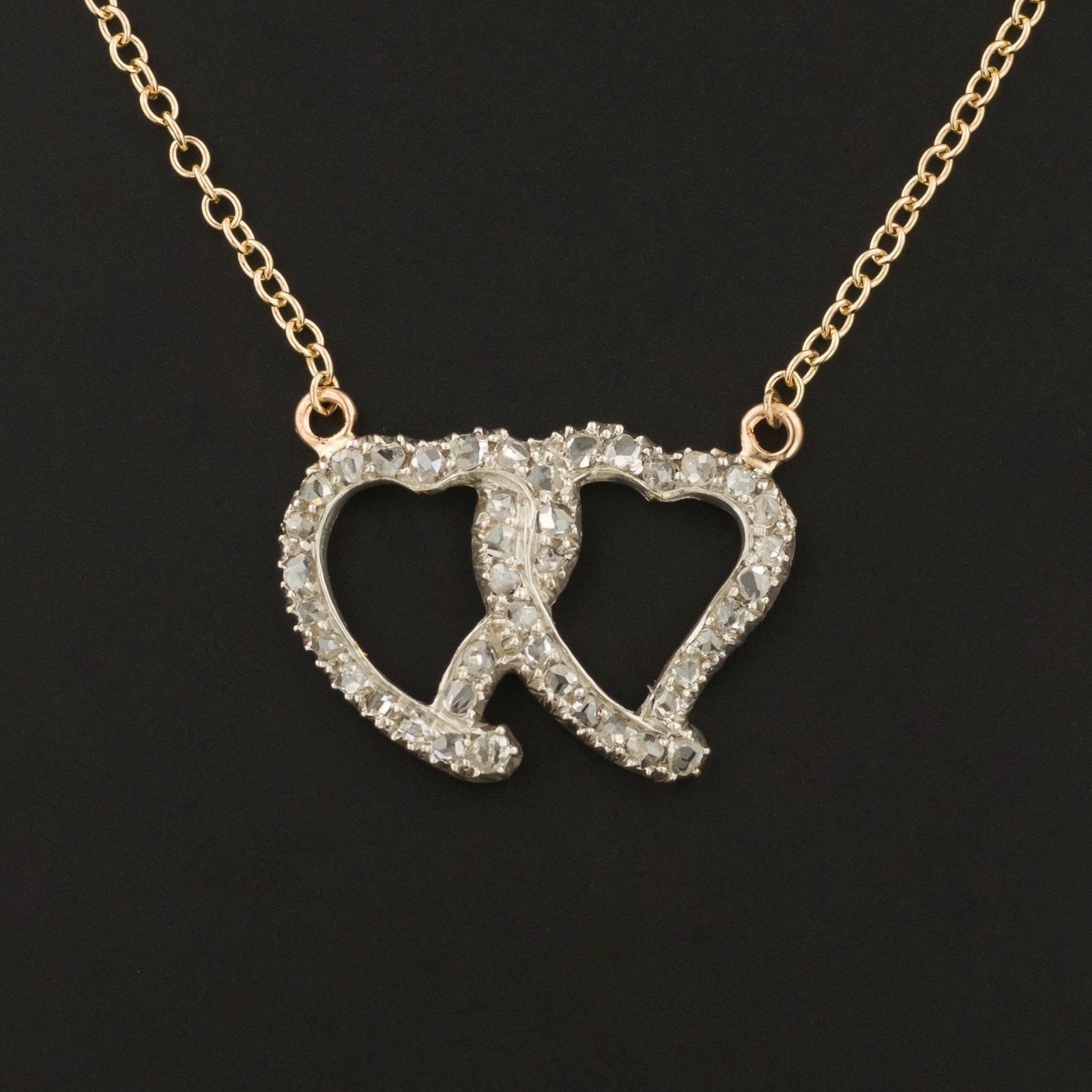 Diamond Entwined Hearts Necklace | Diamond Double Heart Necklace |  Love Token Necklace | Unique Necklace | 14k Gold Necklace