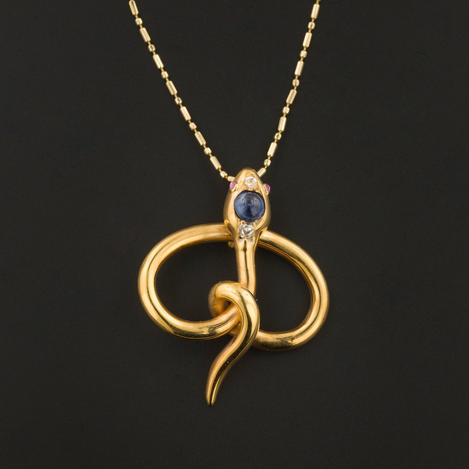 Antique Sapphire & Diamond Snake Pendant | 18k Gold Pin Conversion Pendant-Trademark Antiques