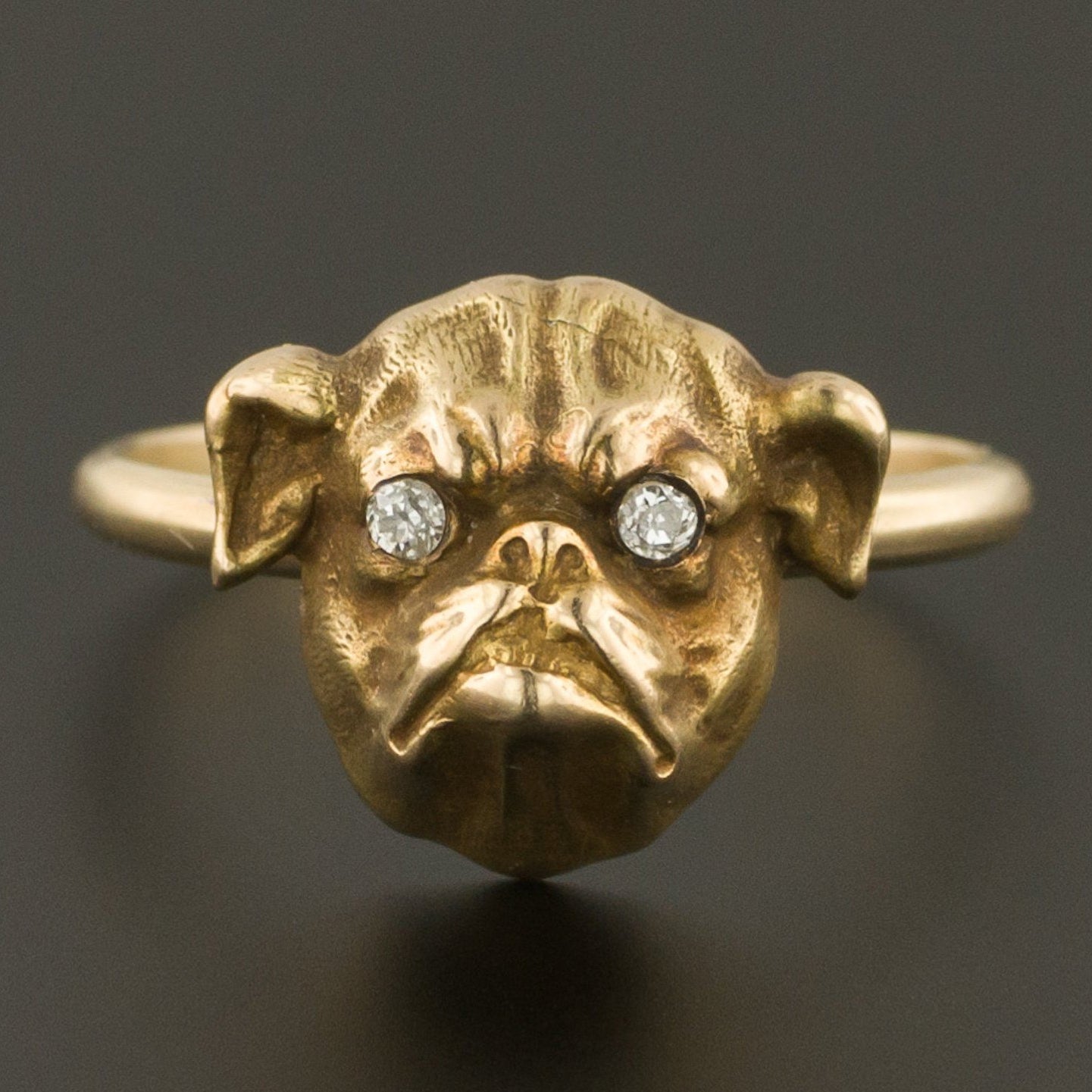 Bulldog Ring | 14k Gold & Diamond Bulldog Ring | 14k Gold Dog Ring | 14k Gold Bulldog Ring | Antique Pin Conversion Ring