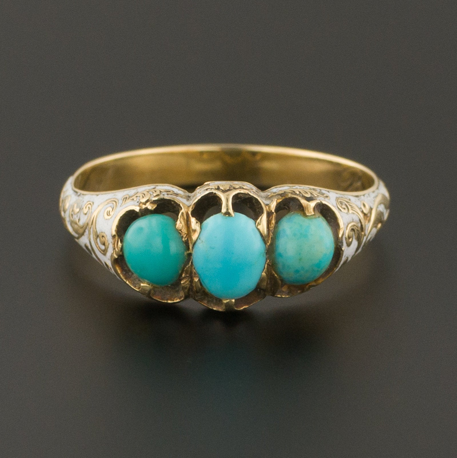 Antique Turquoise Ring | Turquoise & Enamel Ring | Victorian Turquoise Ring | 14k Gold Ring | Antique Enamel Ring