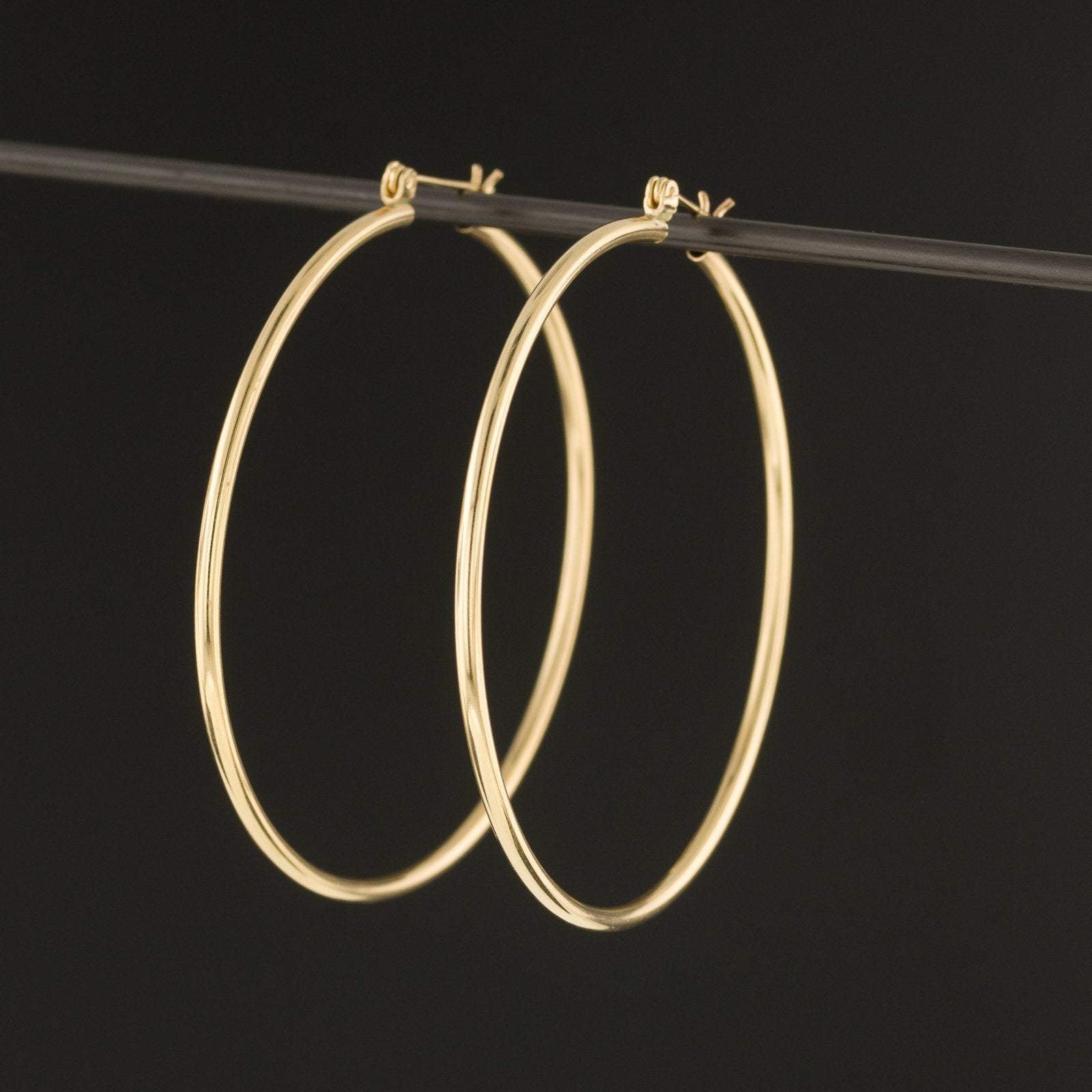 14k Gold Hoop Earrings | Vintage Gold Earrings | Large Round Hoop Earrings