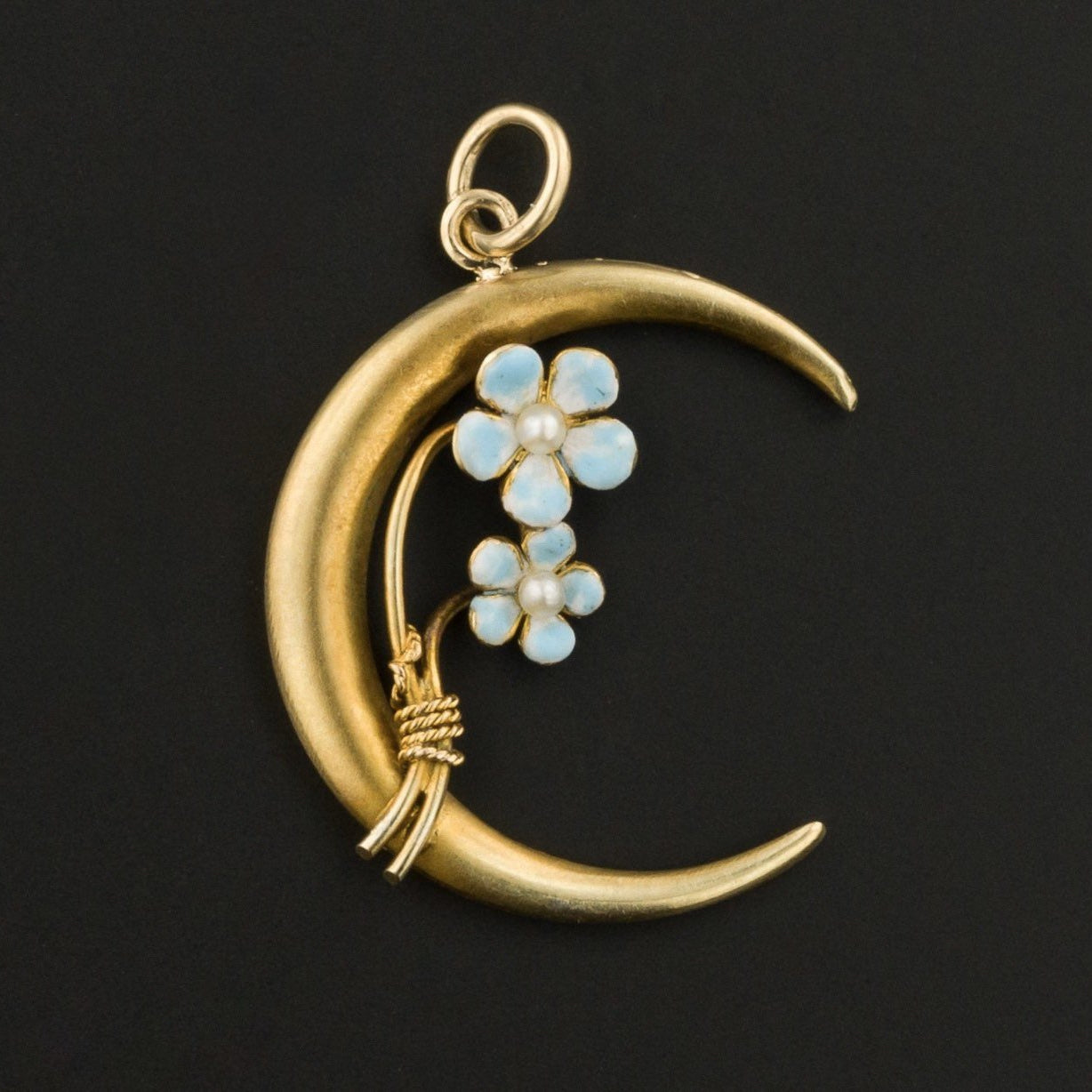 Forget-me-not Flower Pendant | Crescent Moon Pendant-Trademark Antiques