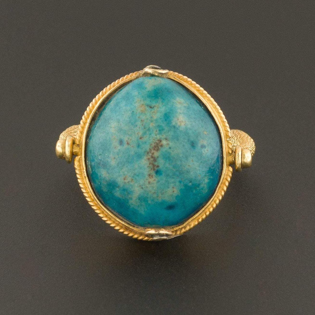 Vintage Blue Faience Flip Ring | Faience Carved Flip Ring | 18k Gold Ring | Vintage Ring